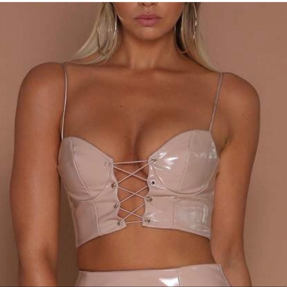 Meshki Nude Lace-Up Crop Top